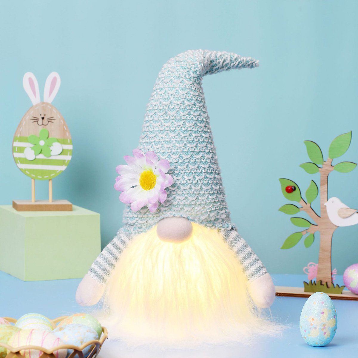 yozhiqu Osterhase Ostern LED beleuchteter Hase, gesichtslose Plüschpuppe Ornament, Weich,leicht zu reinigen,DIY-Dekoration,für eine festliche Atmosphäre