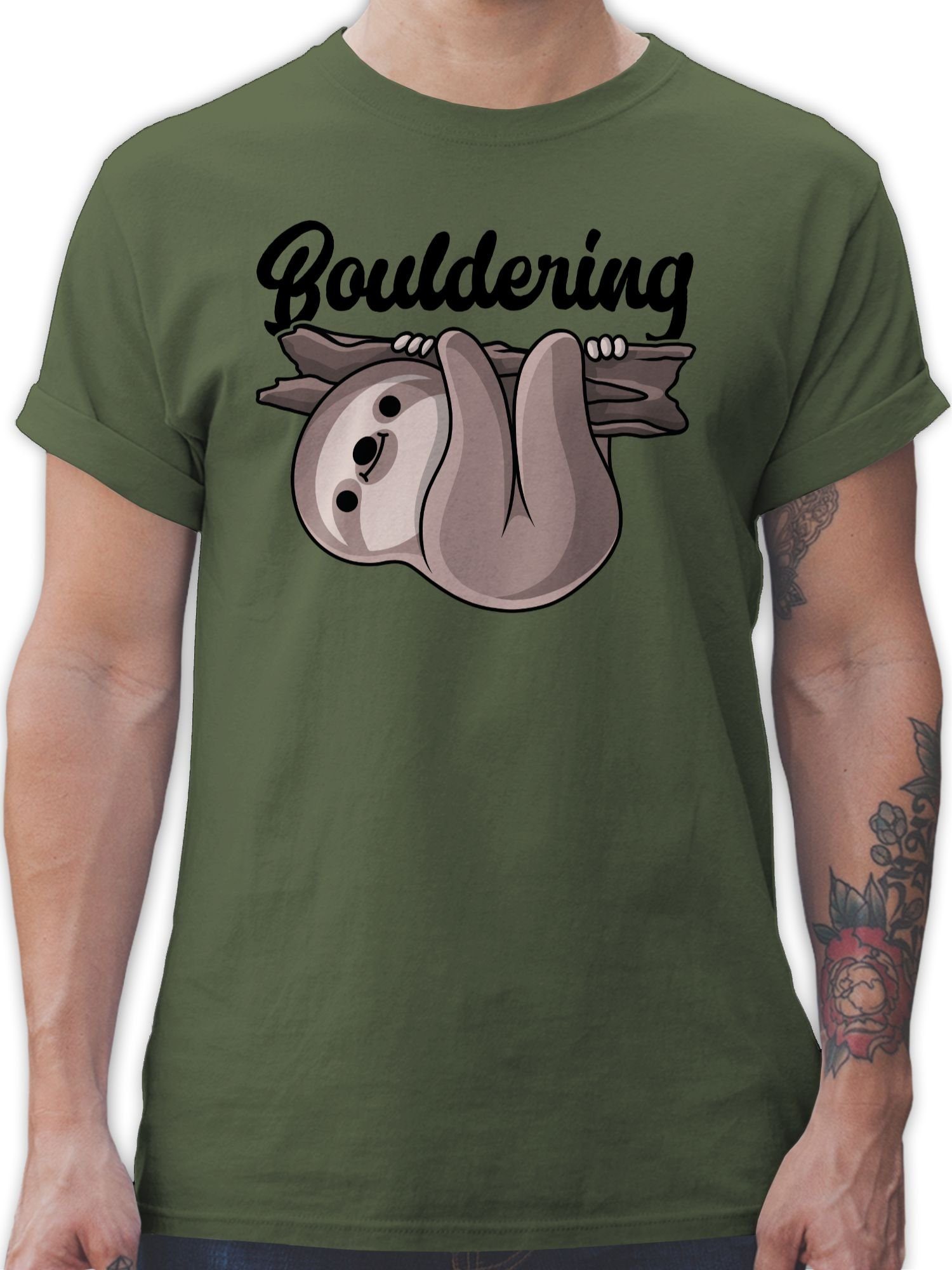Shirtracer T-Shirt Bouldering mit Faultier - schwarz Sport Zubehör 03 Army Grün