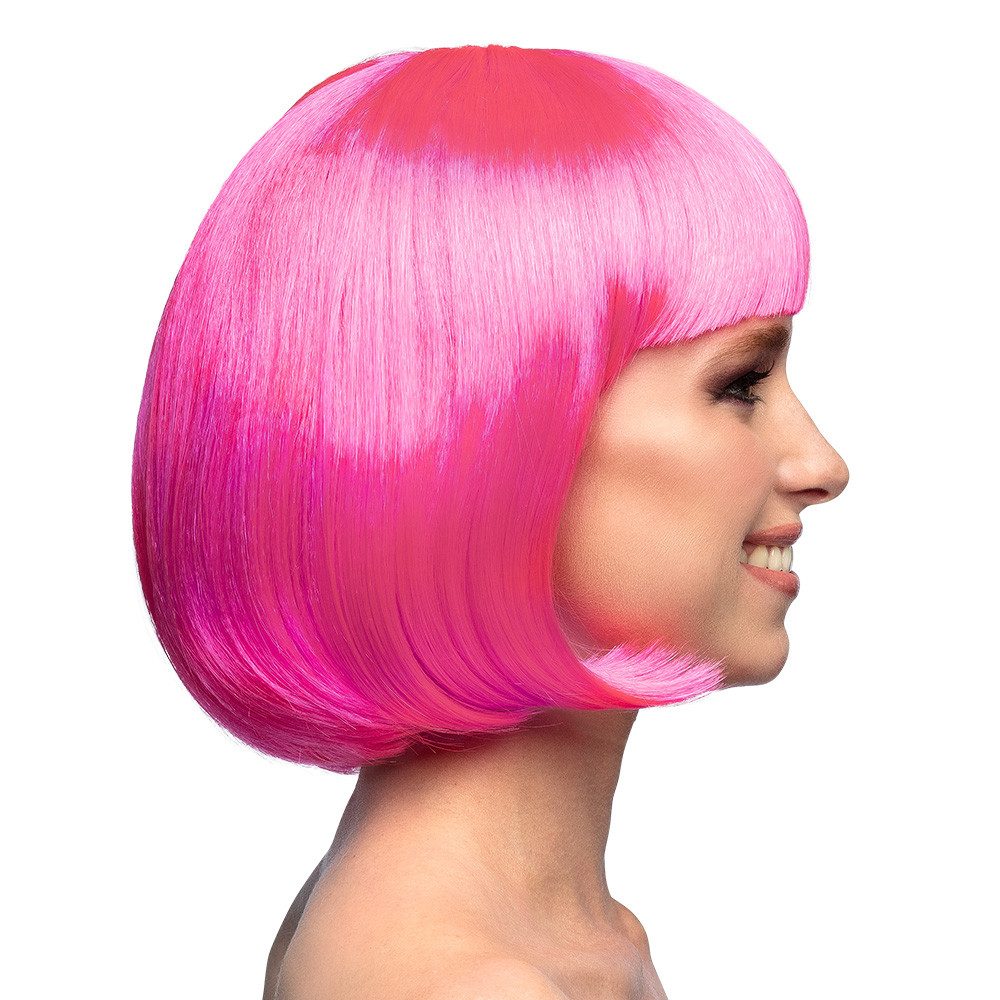 Boland Kostüm-Perücke Perücke Cabaret neonrosa UV – Kurzhaar Bob mit Pony für Damen, Party, Kurzhaar Bob mit modernem Pony für Damen