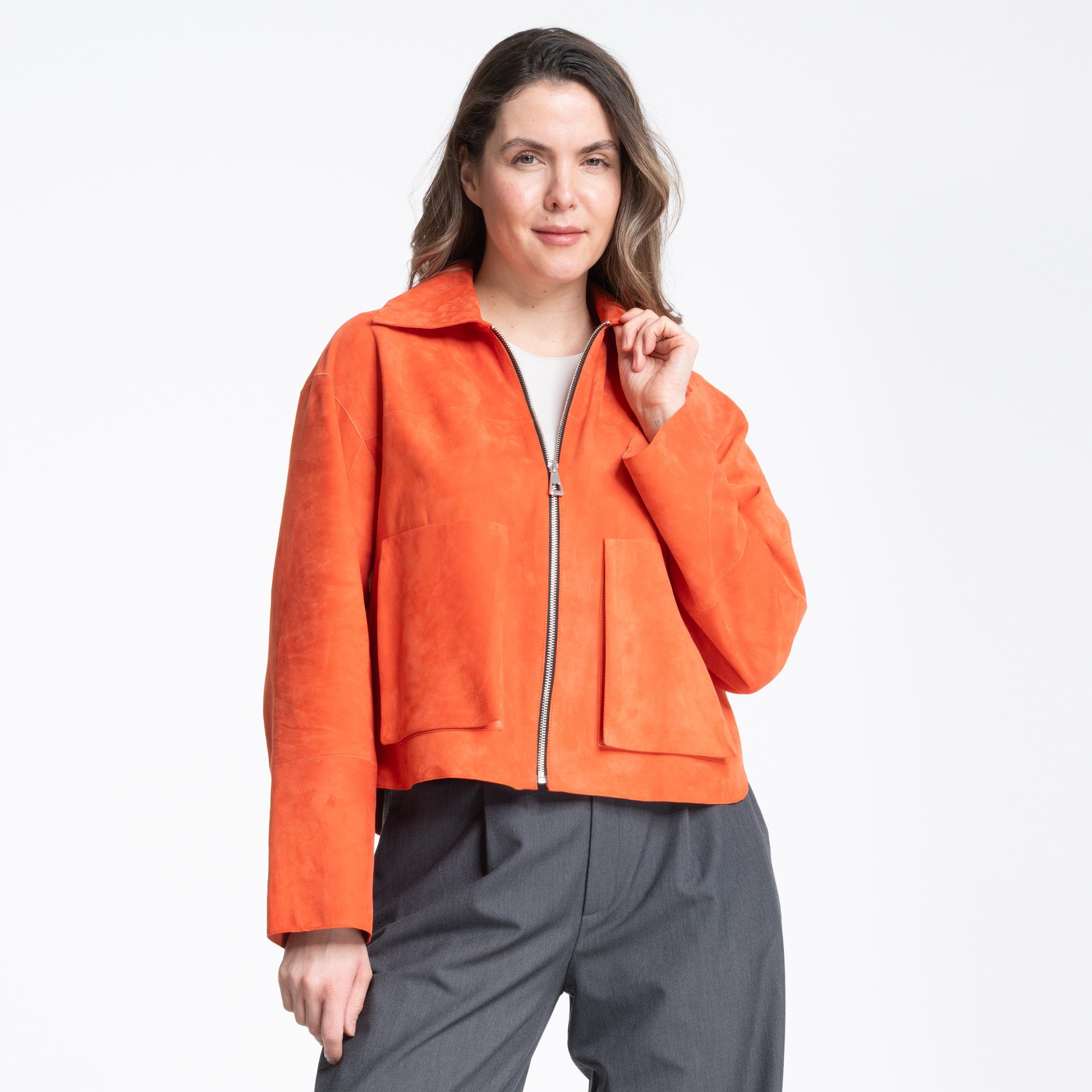 Mouflon Lederjacke Nova Ungefüttert, softiges Ziegenvelours, Oversize