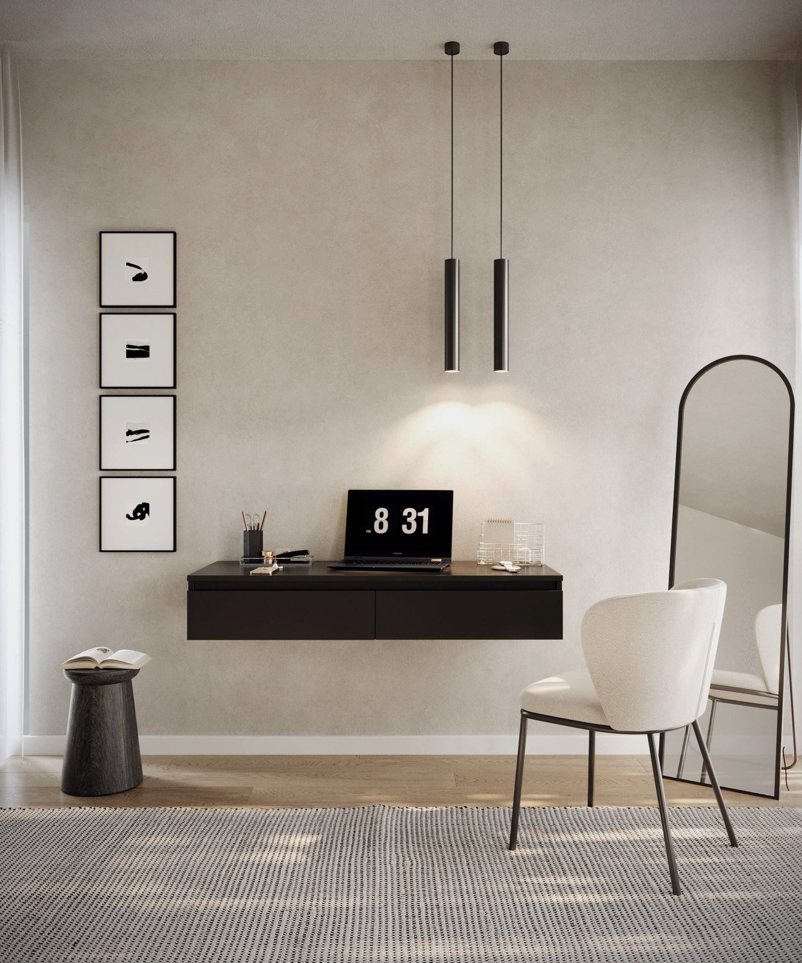 Selsey Schminktisch BEMMI, Hängeschreibtisch Schminktisch mit 2 Schubladen 120 cm breit