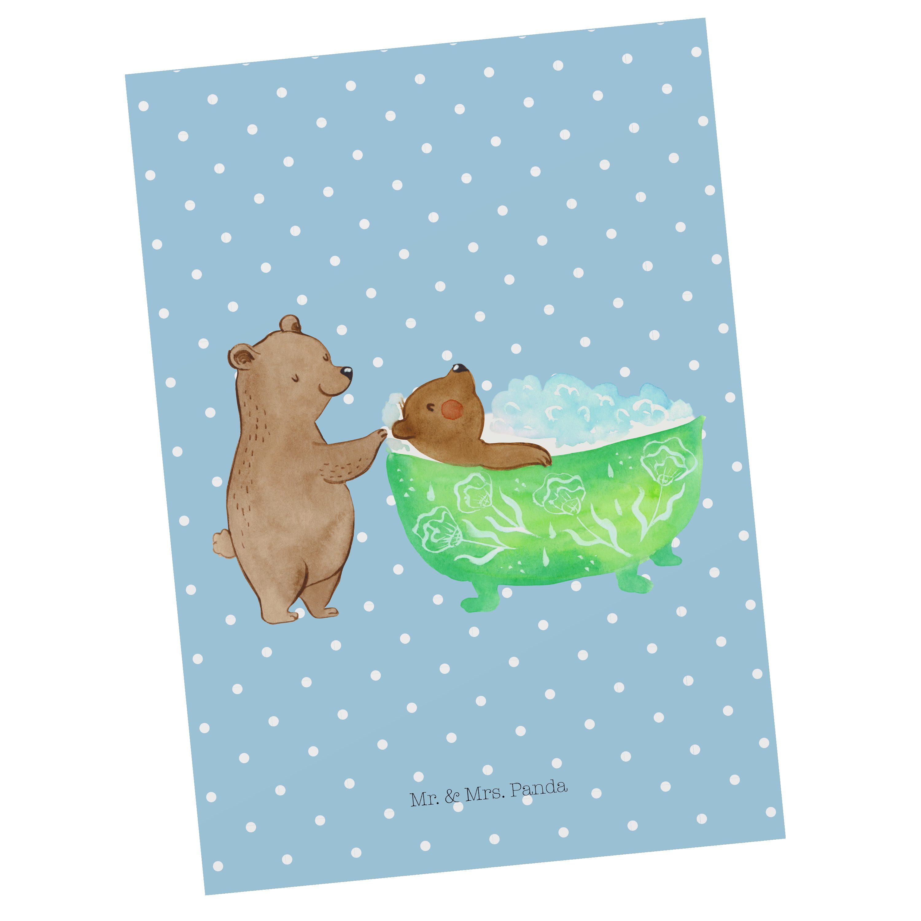 Mr. & Mrs. Panda Postkarte Oma badet - Blau Pastell - Geschenk, Karte, Grußkarte, Geschenkkarte