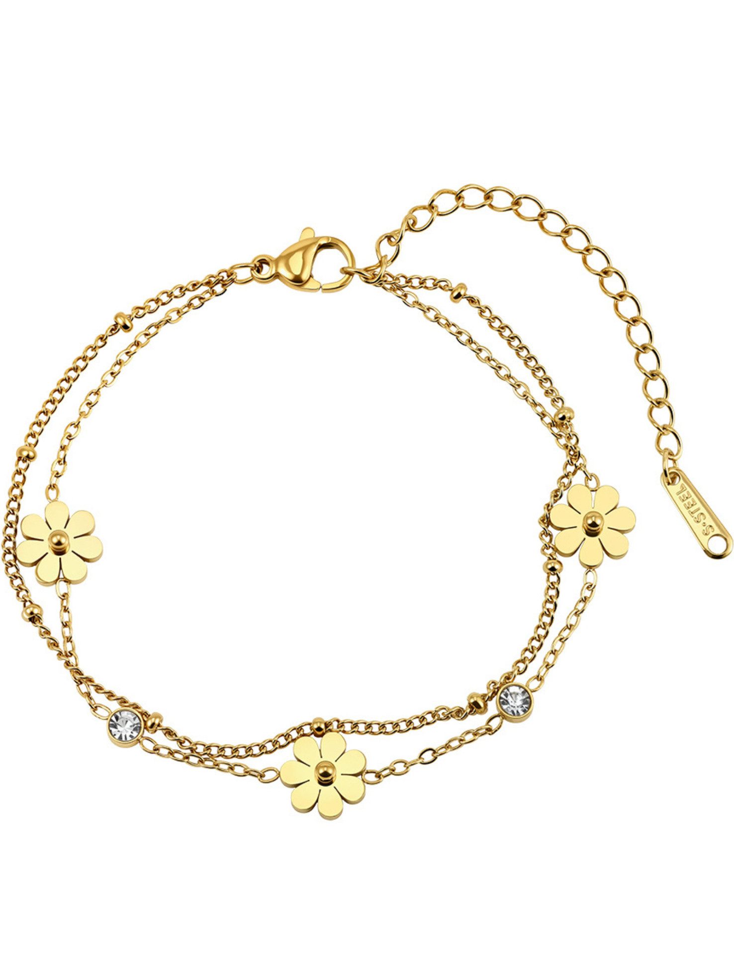 S&T Design Armband Damen Armband Blume Armschmuck Verstellbar Edelstahl Klein Flower Gold (Wasserfest, 1-tlg., inkl. Geschenkbox), Armband Schmuck als Geschenke für Damen Frauen Freundin Ehefrau Mutter