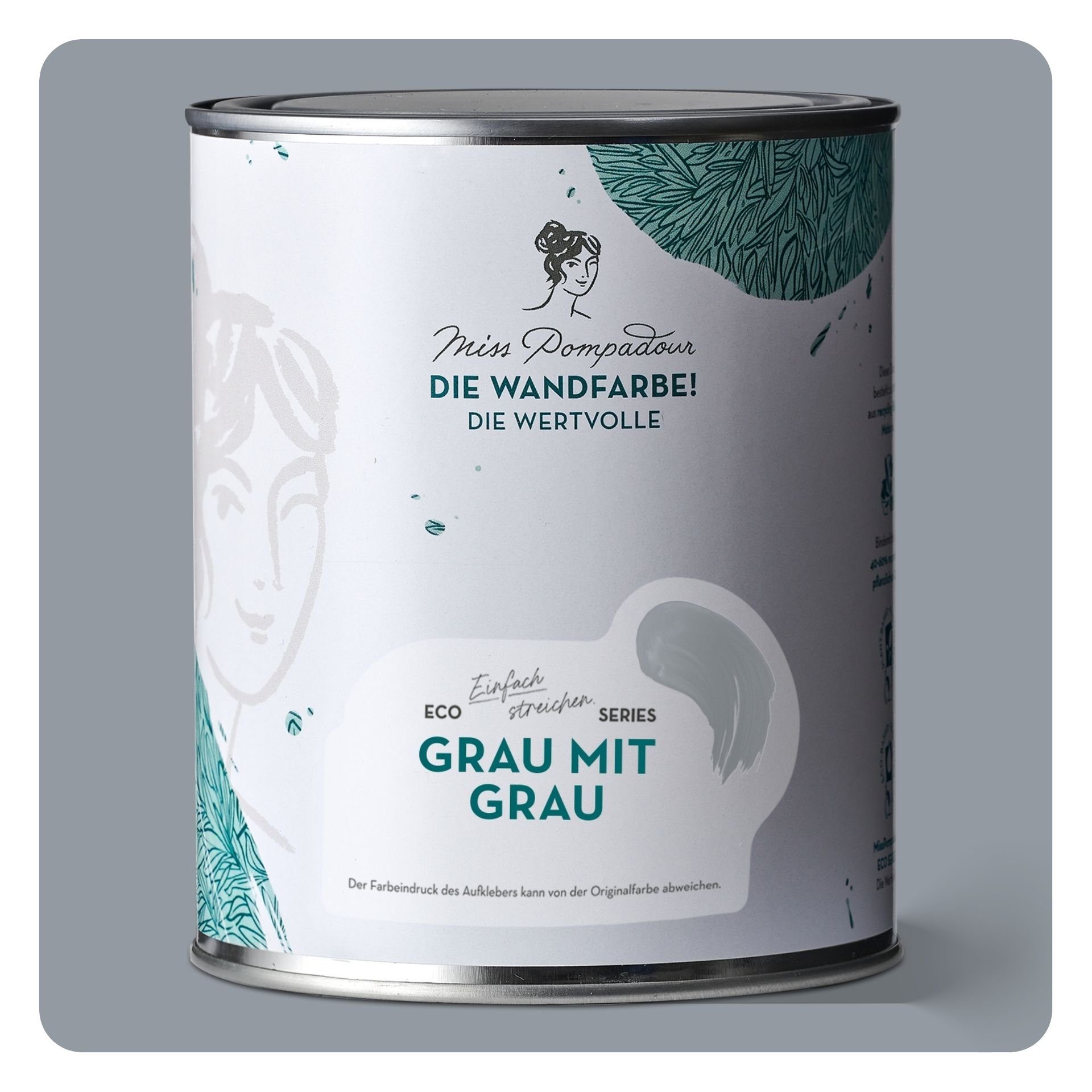 MissPompadour Wandfarbe Grau mit Grau - matte Wandfarbe mit sehr hoher Deckkraft 1 L, geruchsneutrale und spritzfreie Innenfarbe, wasserbasiert