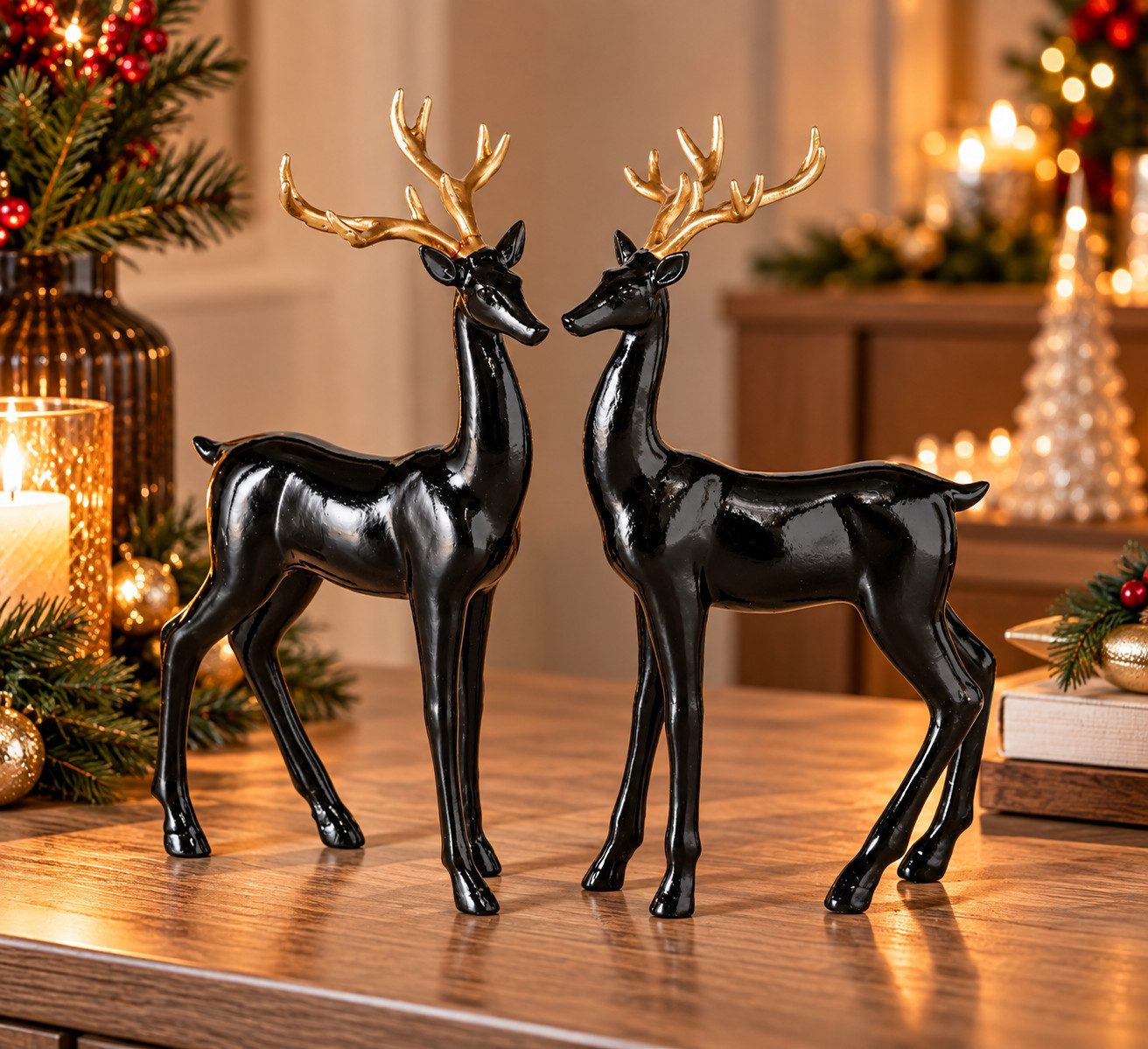 MF Weihnachtsfigur Dekofiguren Wassili Hirsch 2er Set schwarz gold 20 cm (1 St)