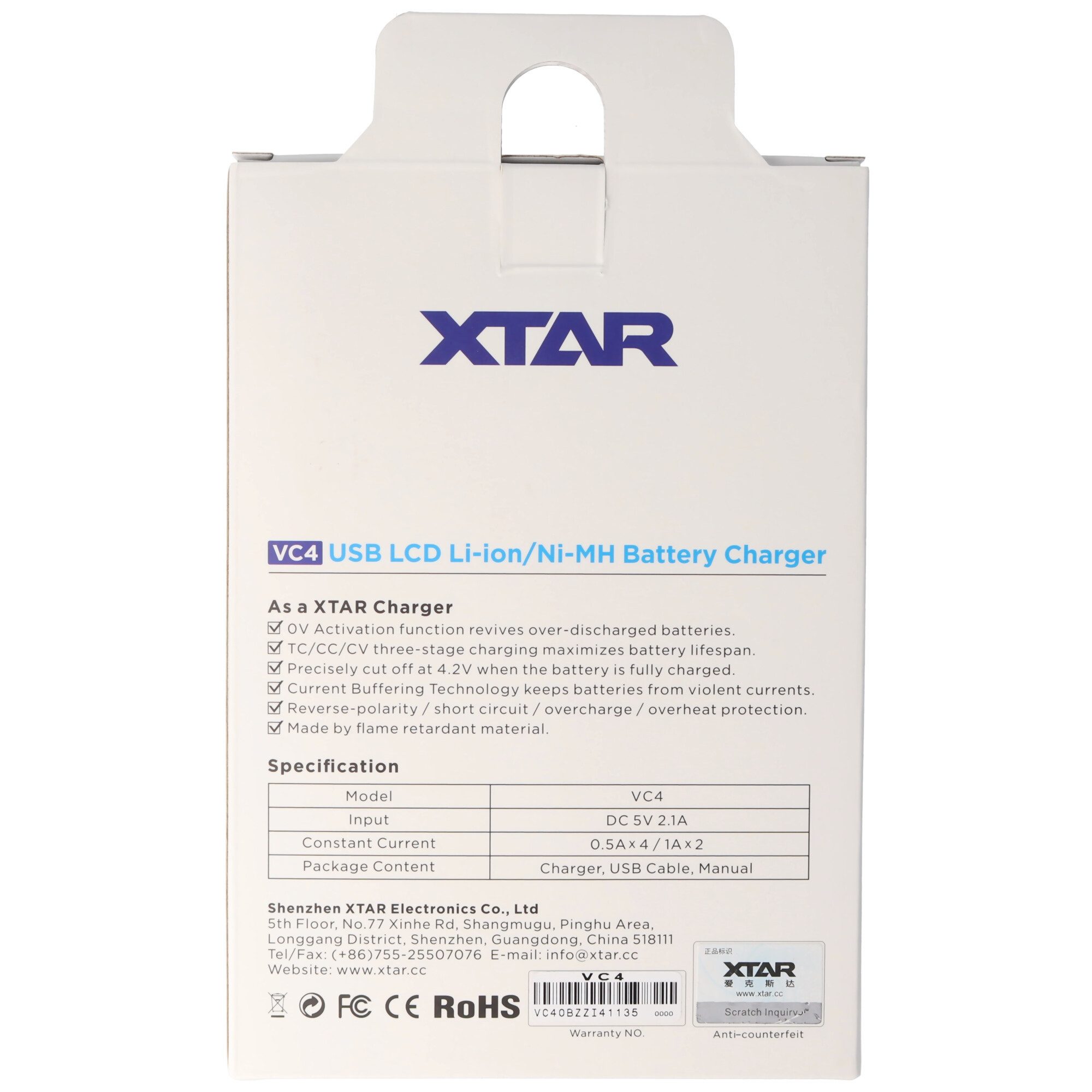 XTAR VC4 4-Kanal Li-Ion und NiMH LCD Schnellladegerät mit Einzelkanalsteru Rundzellen-Lader