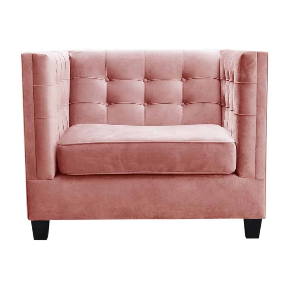 JVmoebel Chesterfield-Sessel Eleganter Sessel im Textil-Design in zartem Rosa mit Holzfüßen (Packung, Relaxsessel), Made in Europa