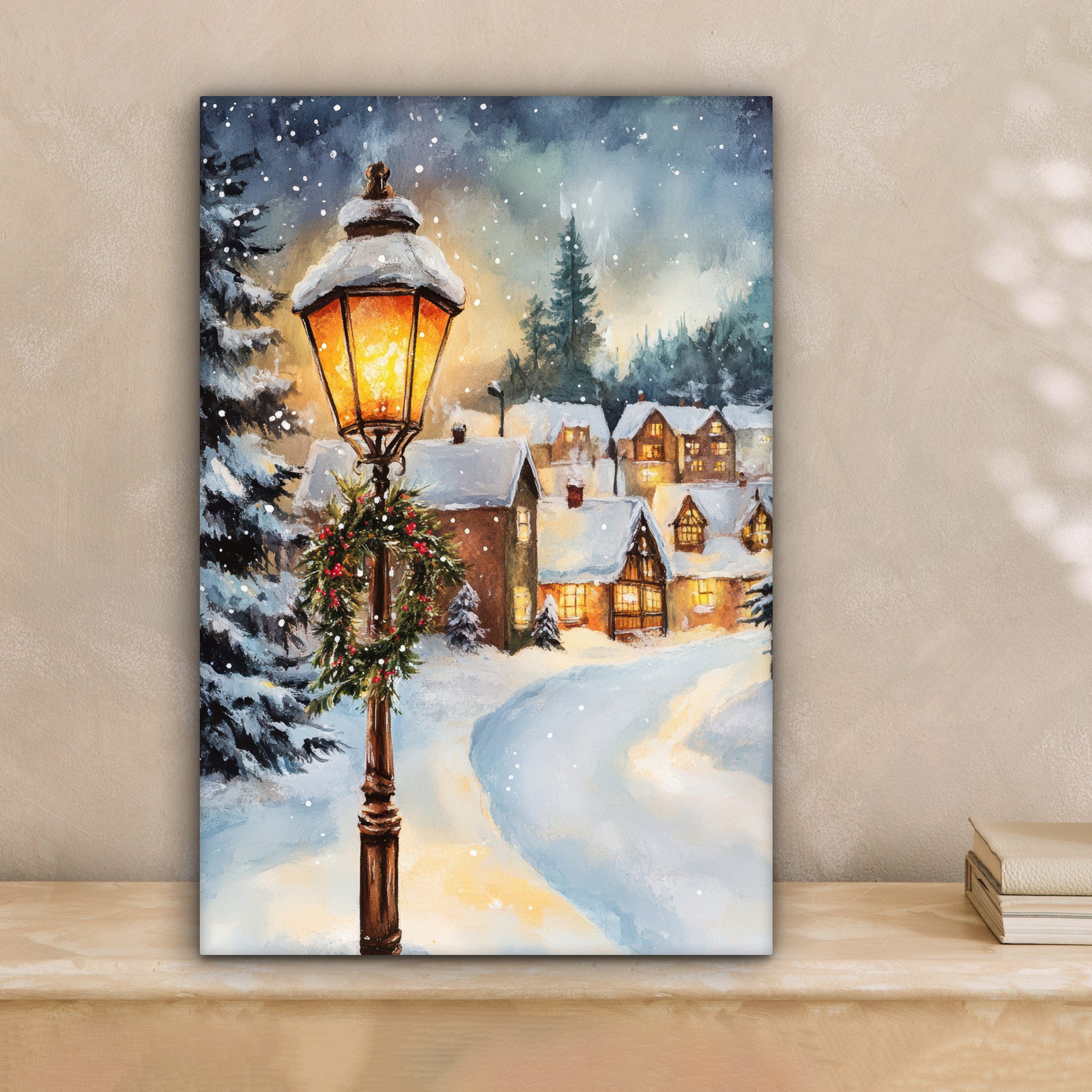 OneMillionCanvasses® Leinwandbild Weihnachtsdorf - Häuser - Schnee - Weihnachten, Fotodruck (1 St), Leinwand Canvas Wandbild, Wanddekoration 20x30 cm