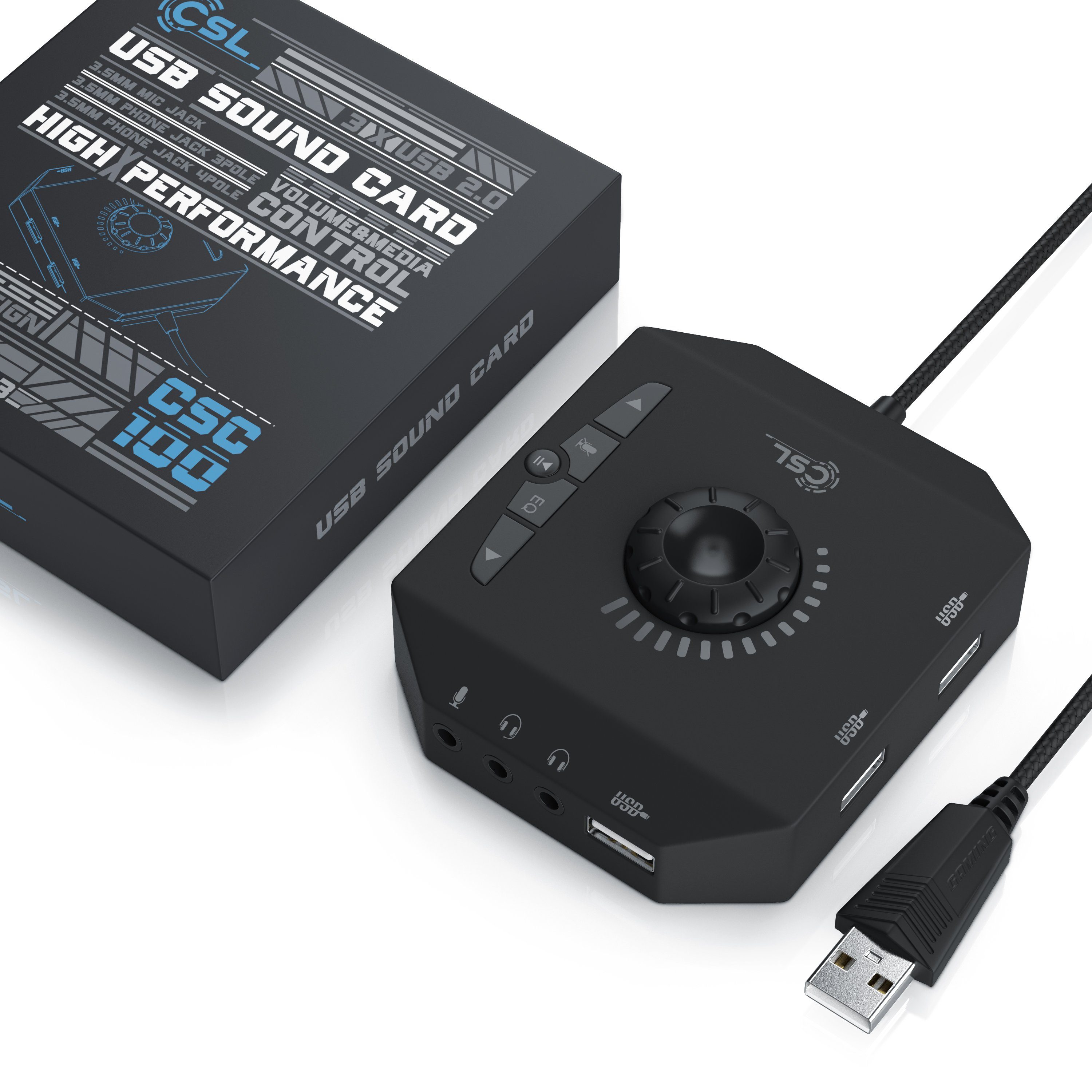 CSL extern, Lautstärkeregelung, Anschluss für Headset, Kopfhörer, Mikrofon USB-Soundkarte, Klang-Upgrade für PC und Notebook, Plug and Play, USB-Soundkarte – Bild 5 von 5