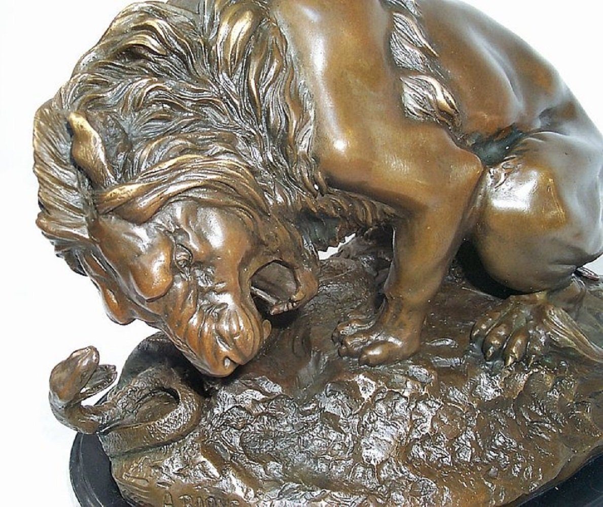 Bronze mit Schlange Dekoobjekt Bronzefigur, Löwe Linoows Skulptur Barye, A. Hand gegossen