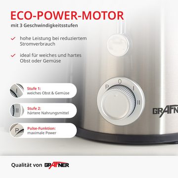 Grafner Entsafter Entsafter für Obst und Gemüse aus Edelstahl, 400,00 W, Tresterbehälter 1,5l, Saftbehälter 450ml