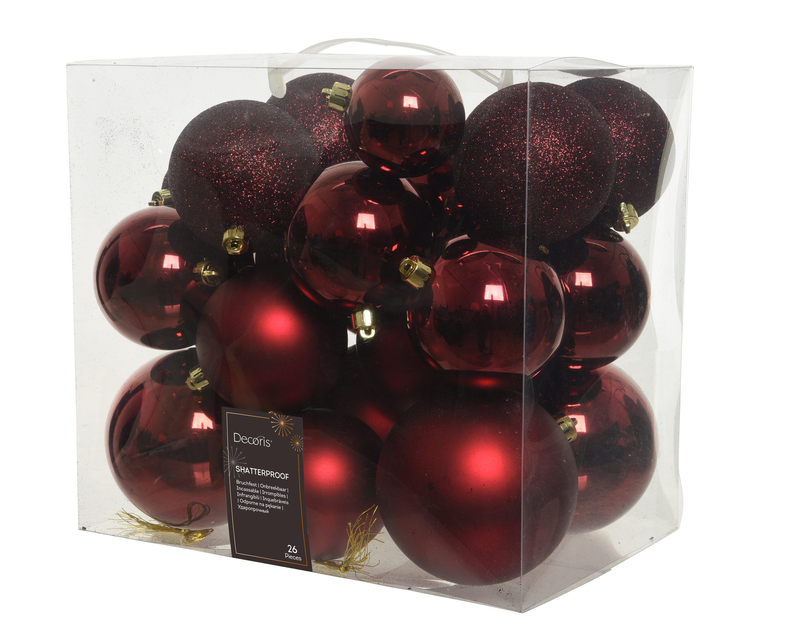 Kaemingk Weihnachtsbaumkugel, Weihnachtskugeln Kunststoff Mix 6-10cm bordeaux, 26er Set