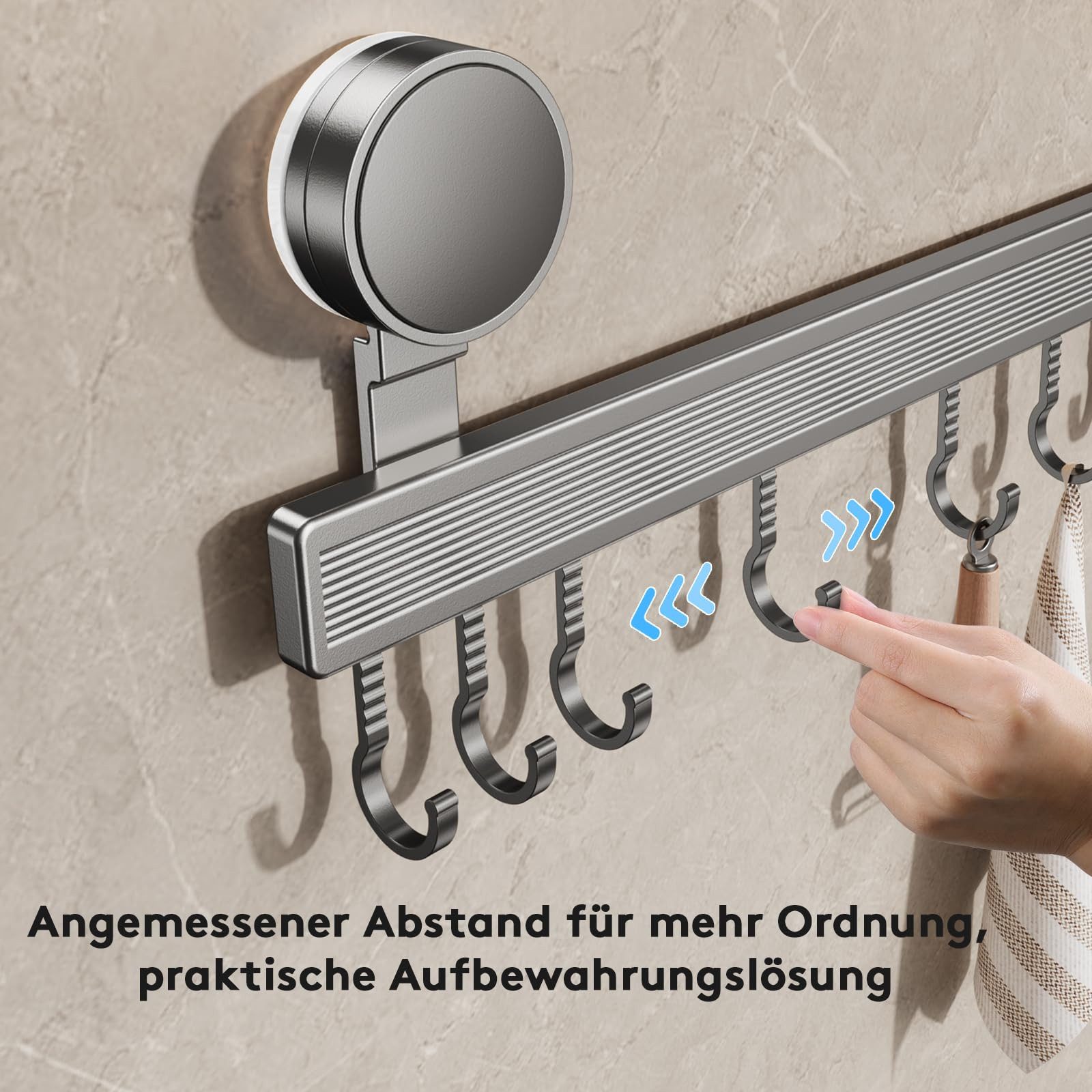 FOUORTUNATE-BEE Hakenleiste Hakenleiste Küche ohne Bohren mit Saugnapf 12 Haken 60cm, (Abnehmbare rostfreie Hakenleiste für Küchenutensilien)