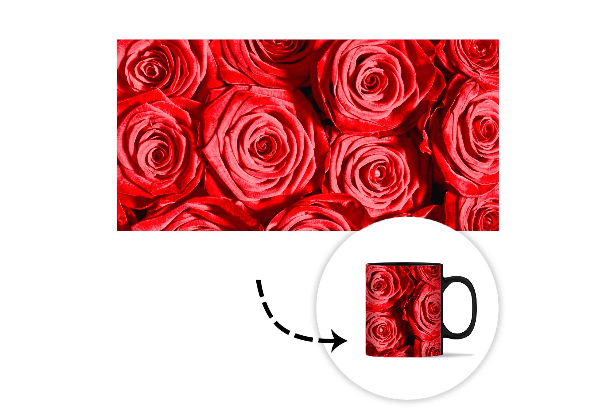 MuchoWow Tasse Teetasse, Geschenk - - Rose Farbwechsel, Rot, Zaubertasse, Rosen Keramik, Kaffeetassen