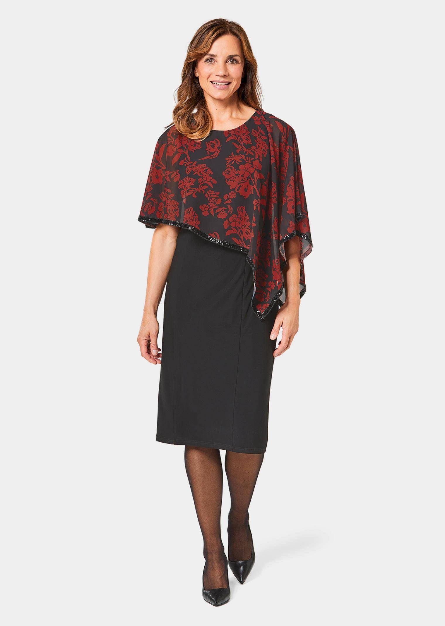 GOLDNER Abendkleid Elegantes Abendkleid mit Pailletten Midikleid mit Rundhals, Knielänge, ohne Arm und Chiffonüberwurf
