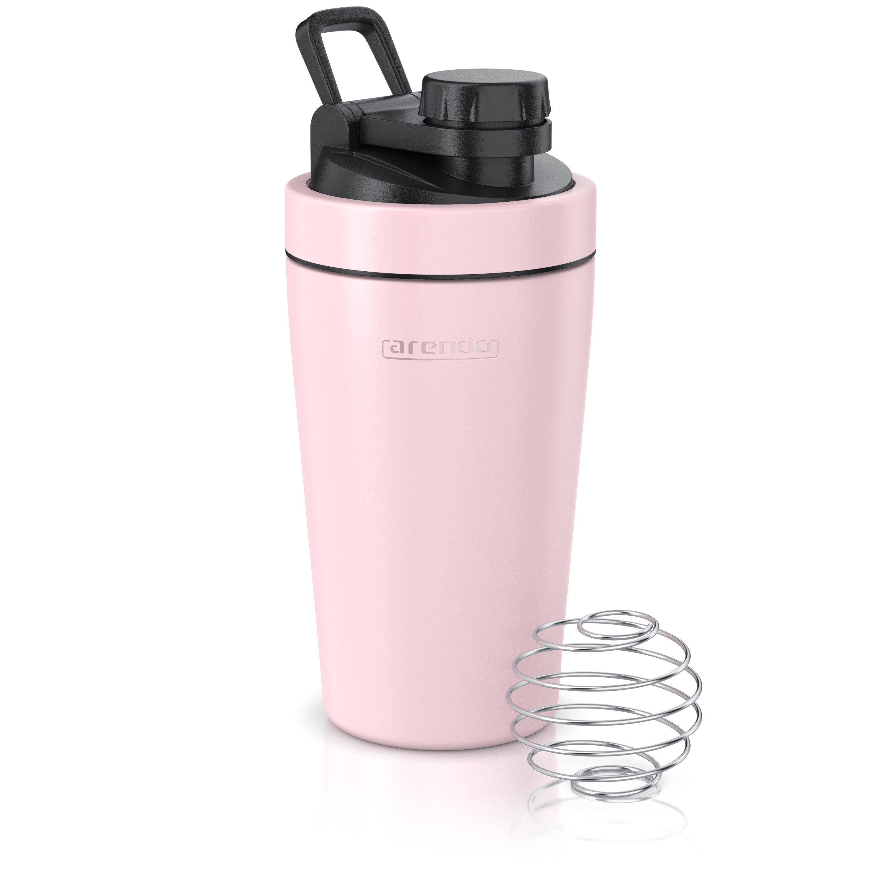 Arendo Protein Shaker Edelstahl Eiweißshaker 500 ml, verschließbar, bruchfest, BPA-frei, Edelstahl, auslaufsicher, spülmaschinengeeignet, mit Tragegriff und Mixball