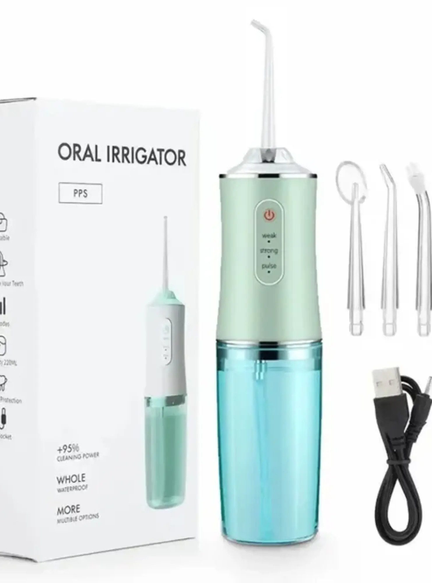 Montegoni Munddusche Elektrische Zahnreiniger mit 220ML Wassertank, Tragbar, Wasserdicht Munddusche,4 Düsenspitzen, 220 ml, 3 Modi