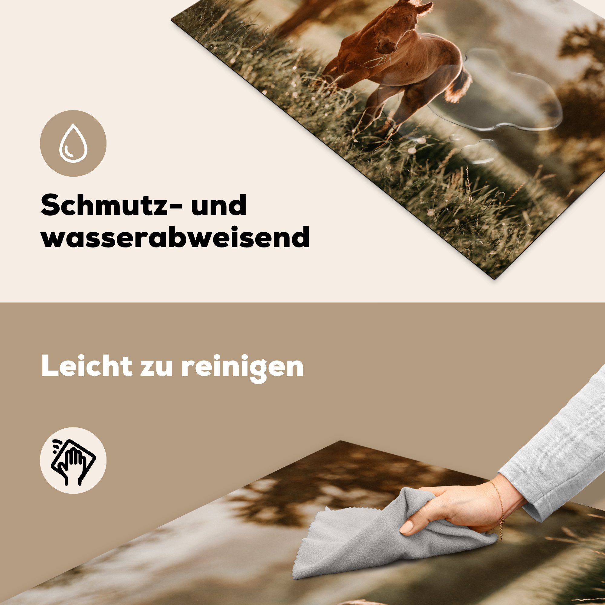 MuchoWow Herdblende-/Abdeckplatte Schutz Natur, - die (1 cm, Licht Vinyl, küche, für 81x52 tlg), Induktionskochfeld Ceranfeldabdeckung Pferd 