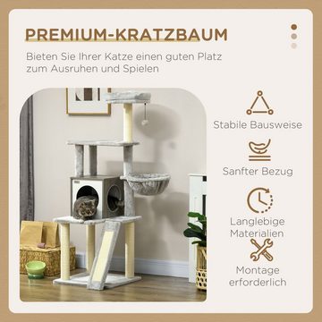 PawHut Kratzbaum Katzenbaum mit Katzenhöhle Kletterbaum mit Bett, Grau, 48.5L x 48.5B x 141.5H cm