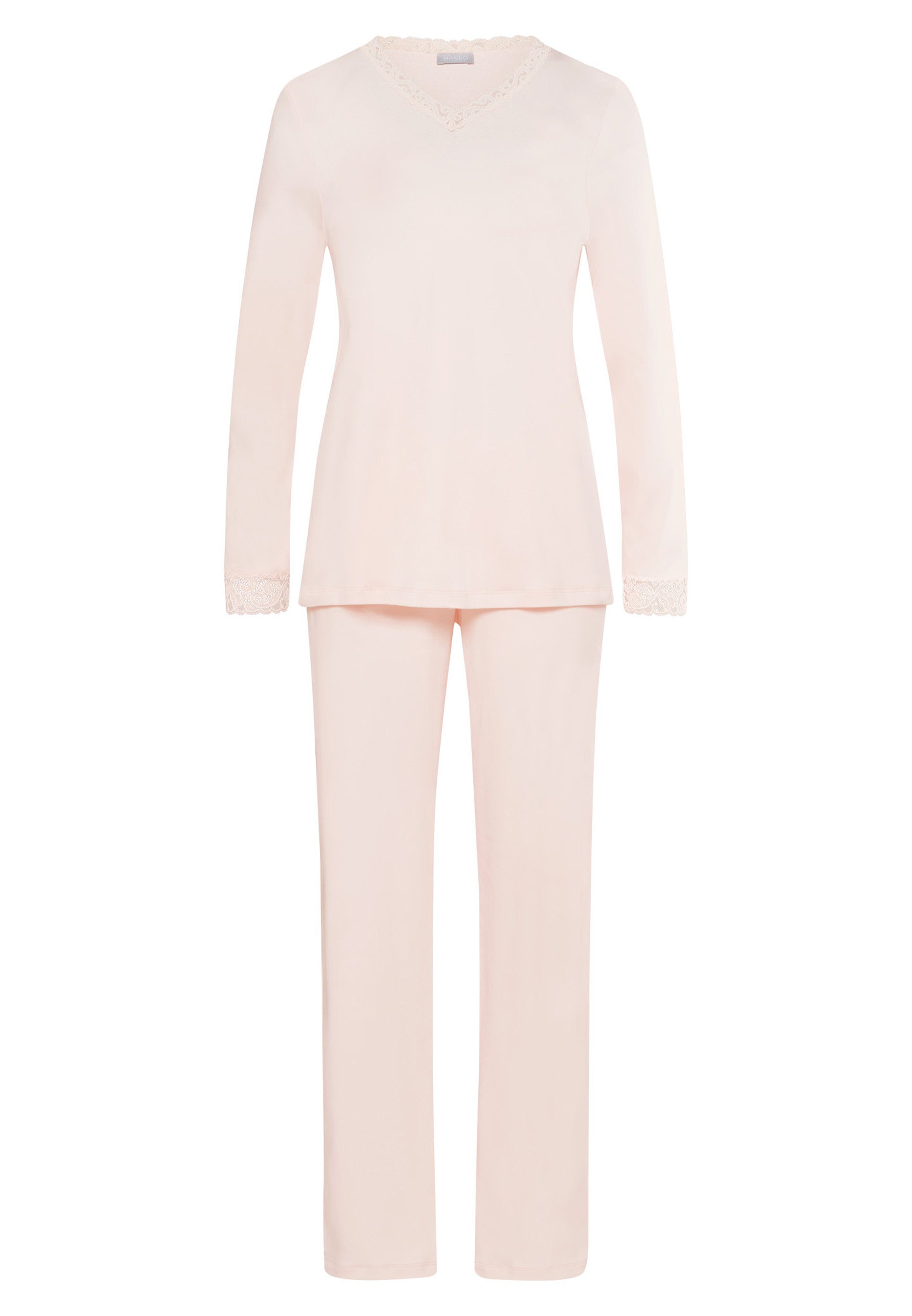 tlg) Schlafanzug Crystal Hanro (Set, 2 Moments - Baumwolle Pyjama Langarm Set aus Hose Pink und langer Shirt -