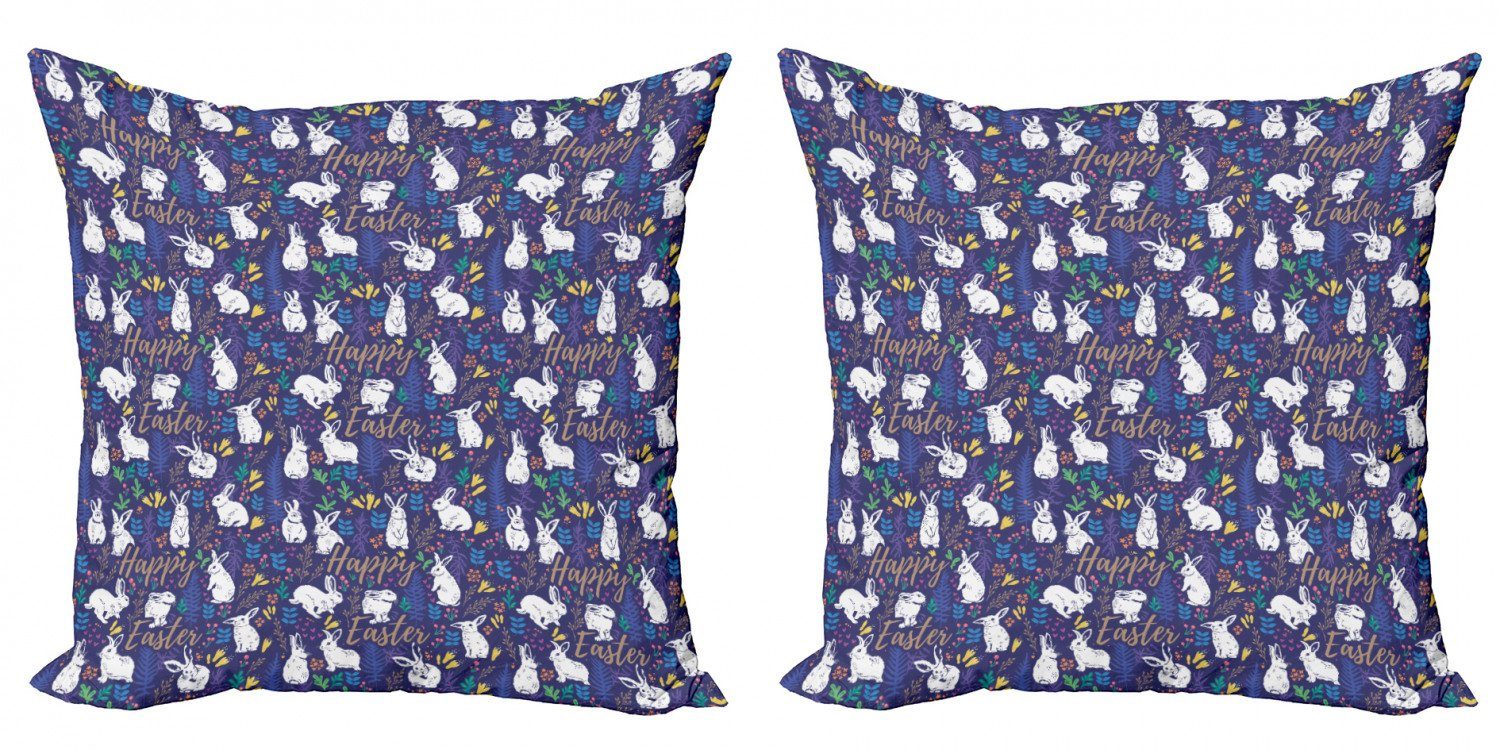 Abakuhaus Ostern (2 Modern Bunnies Digitaldruck, Floral Accent Poses Stück), Doppelseitiger Kissenbezüge