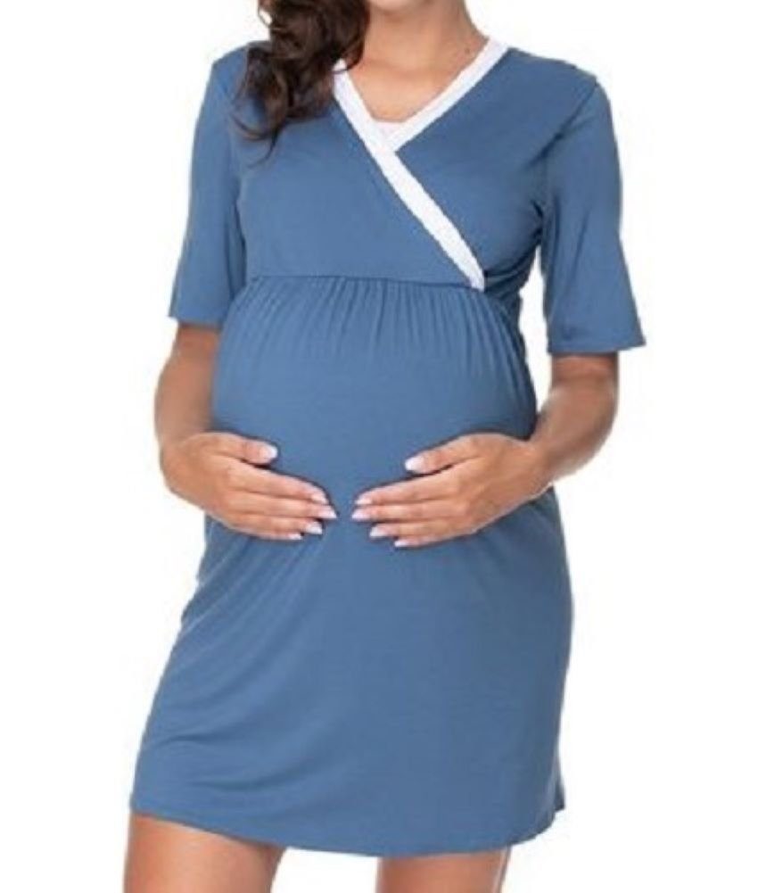 Schwangerschaft 2tlg. PeeKaBoo Nachthemd Stillen blau/weiss Bademantel Umstandsnachthemd