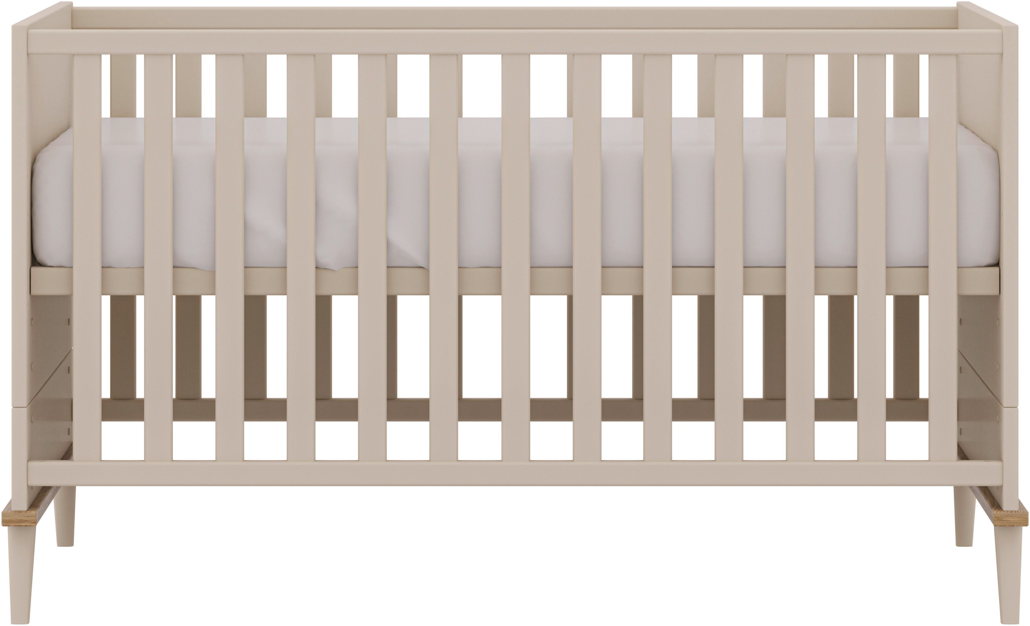 YUNY by PAIDI Babybett HAZEL 70x140cm in Beige, umbaubares Kinderbett mit Massivholz, Gitterbett 4-fach höhenverstellbar, entnehmbare Sprossen, Juniorbett