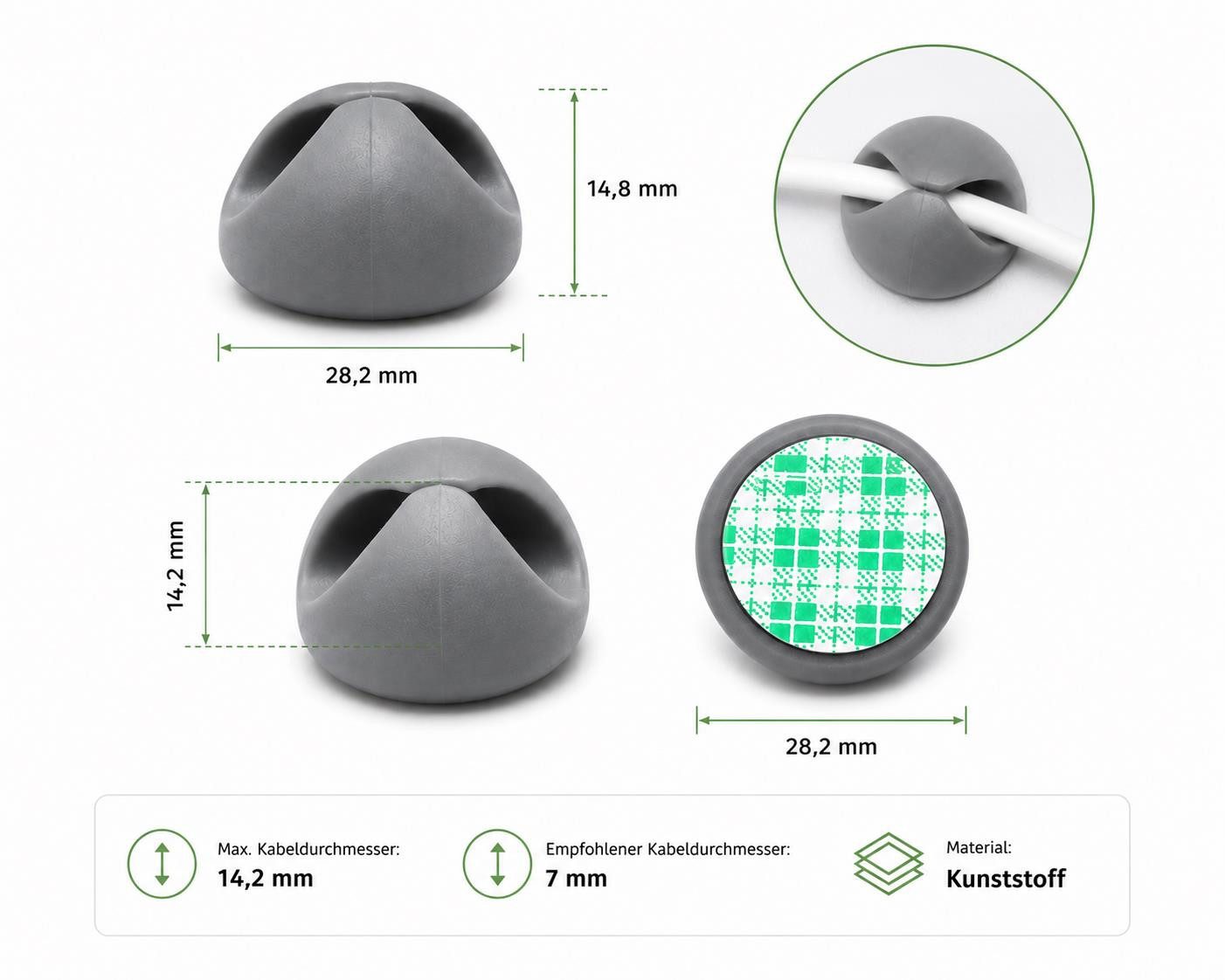 BAYLI Kabelbinder 20x Kabelklemmen Selbstklebend Grau Kabelhalter Kabelclips Kabelführun – Bild 3 von 5