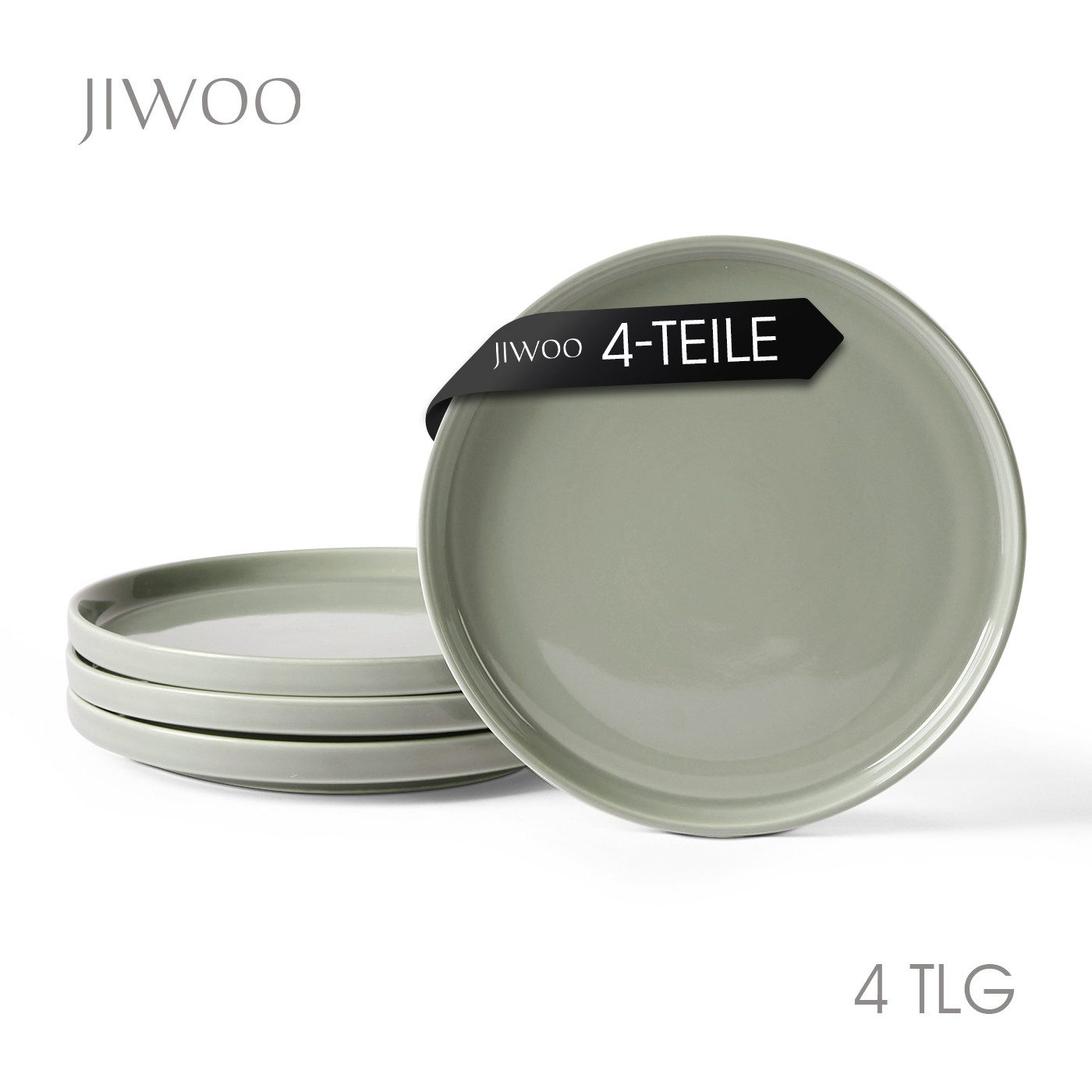 JIWOO Teller 4er Ø20,5cm,Frühstücksteller Steakteller Pastateller Brotteller Plate, (4 St), Keramik Hochwertiges Tellerset Grau Mikrowellen spülmaschinenfest