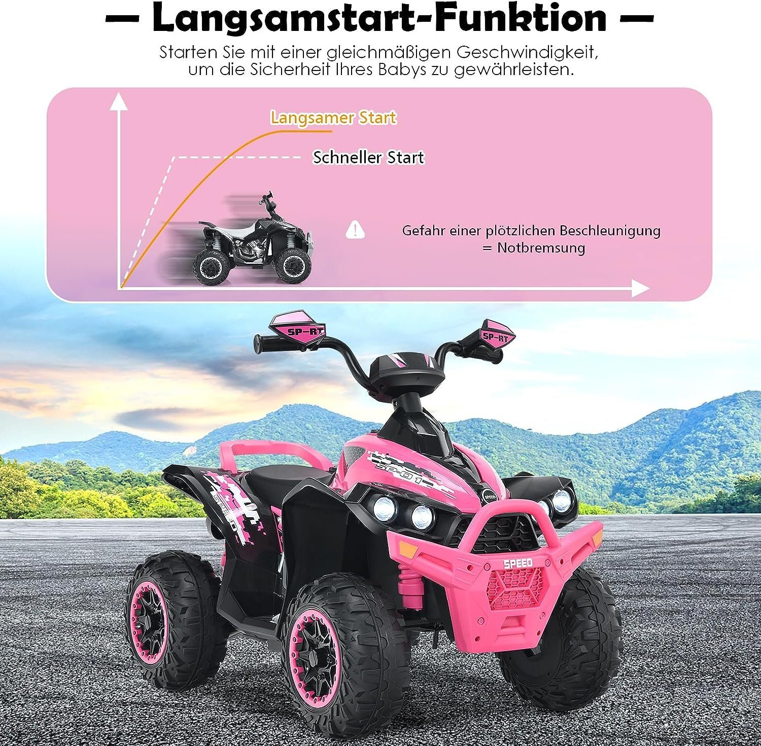 KOMFOTTEU Elektro-Kinderquad Kinderfahrzeug Elektroauto, mit LED-Scheinwerfern, Musik & Hupe