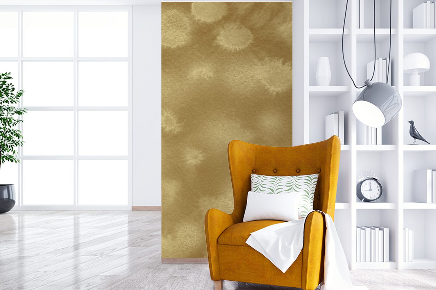 Schlafzimmer Vliestapete bedruckt, - Abstrakt, Küche, Matt, St), MuchoWow - (2 Gold Farbe Fototapete Fototapete für Wohnzimmer