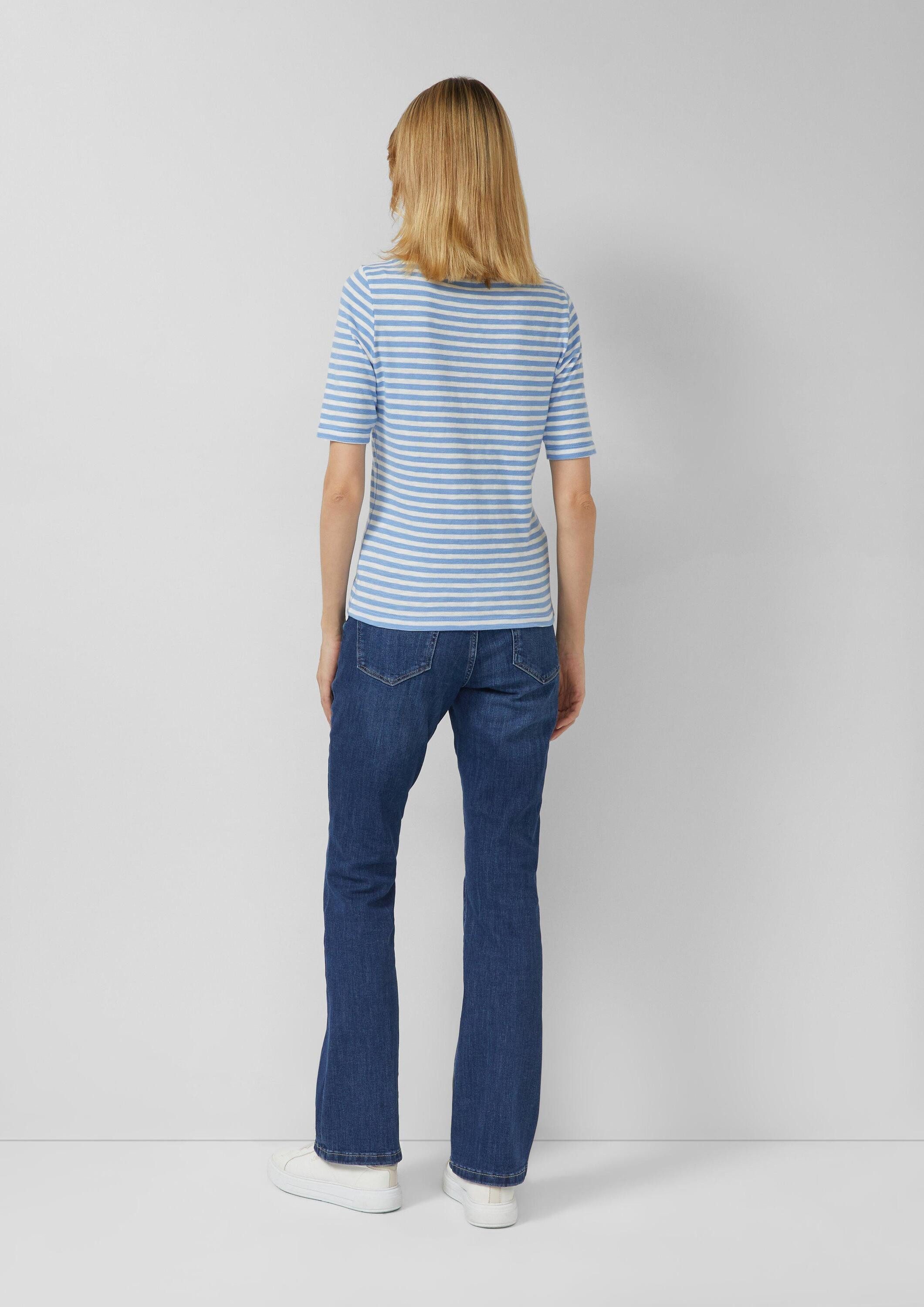 s.Oliver Kurzarmshirt T-Shirt Gestreiftes Halbarmshirt im Slim Fit mit Flammgarn