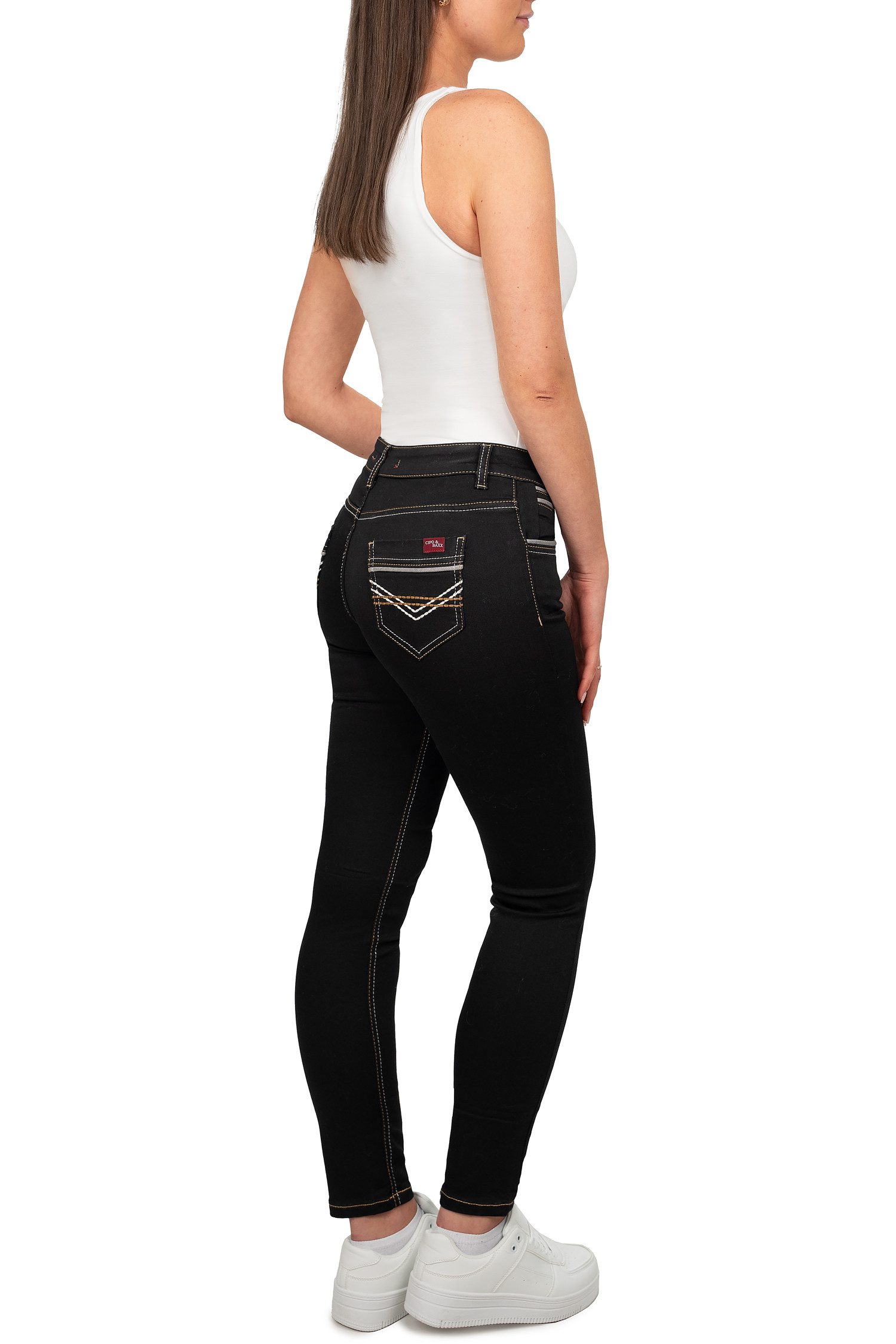 Cipo & Baxx 5-Pocket-Jeans Low Waist Hose BA-WD256 (1-tlg) Stonewashed mit Farbigen Nähten in Casual