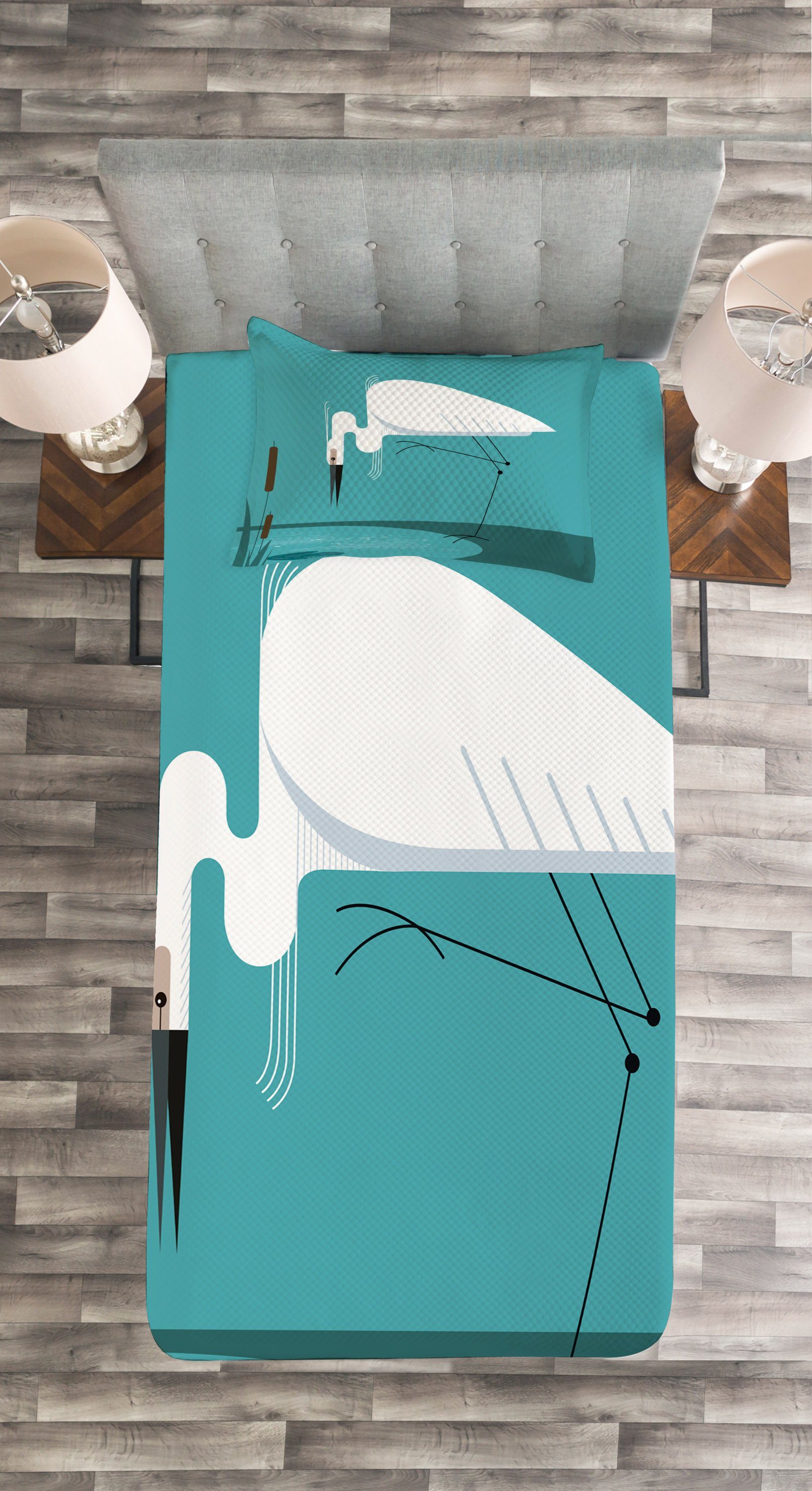 Kissenbezügen mit Reiher Set Tagesdecke auf Waschbar, dem Vogel steht Shore Lake Abakuhaus,