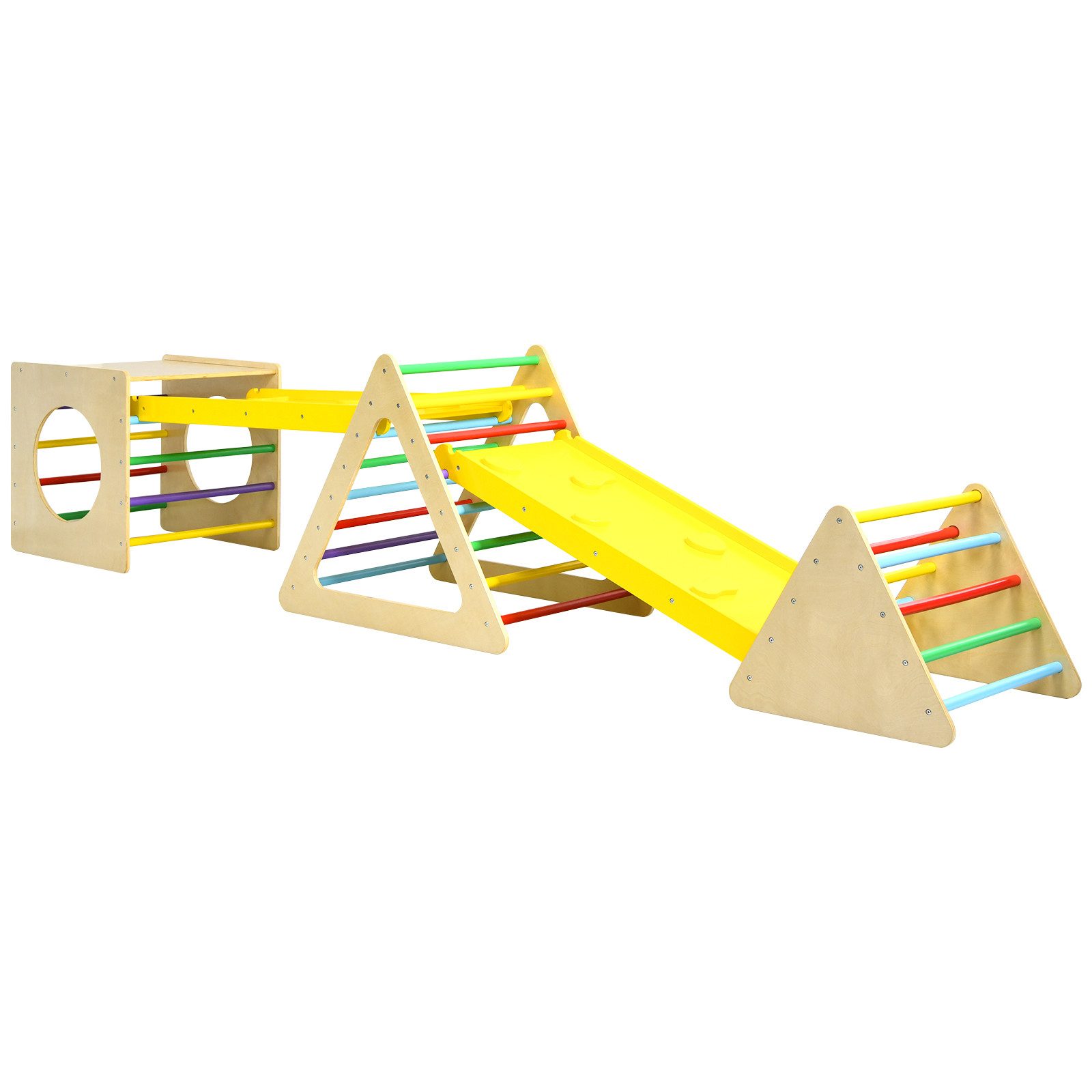 COSTWAY Klettergerüst Kletterdreieck, mit Kletterwürfel & Rampe