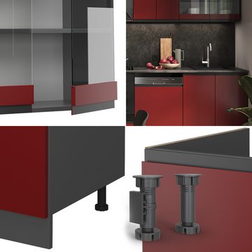 Livinity® Küchenzeile R-Line, Rot/Anthrazit, 300 cm, AP Marmor