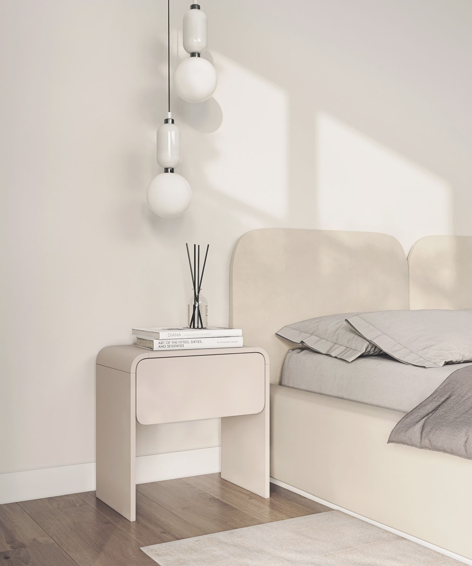 Selsey Nachttisch LUMMO, Nachttisch in Kaschmirgrau mit Schublade, abgerundete Kanten, 50 cm