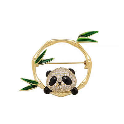 MayTree Brosche "Pandabär mit Bambus" (Stück), mit Strass-Steinen