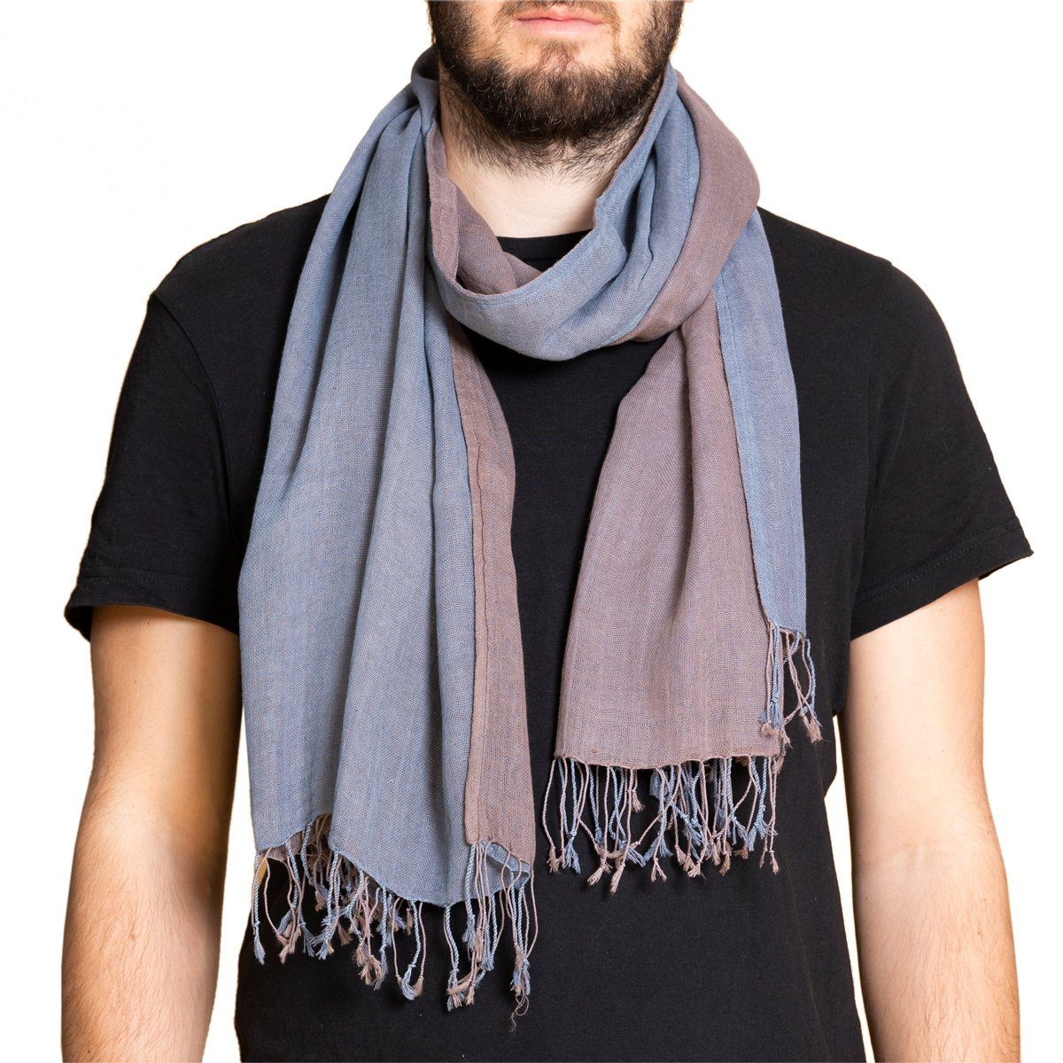 PANASIAM Modeschal elegantes Schultertuch zweifarbig auch als Schal oder Stola tragbar, in schönen farbigen Designs mit kleinen Fransen aus Baumwolle