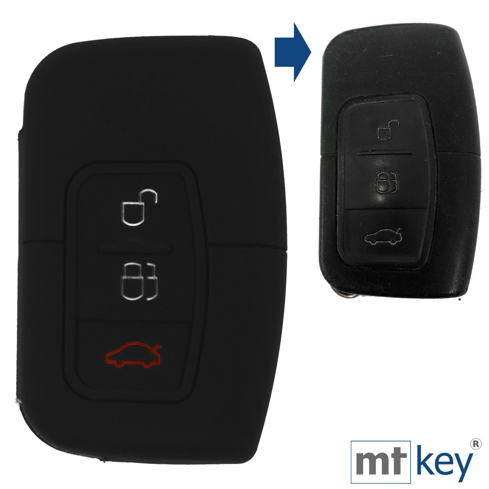 3 Kuga Focus Autoschlüssel Silikon Schlüsseltasche mt-key Ford Tasten C-Max Schwarz, Softcase KEYLESS Schutzhülle SMARTKEY für Mondeo