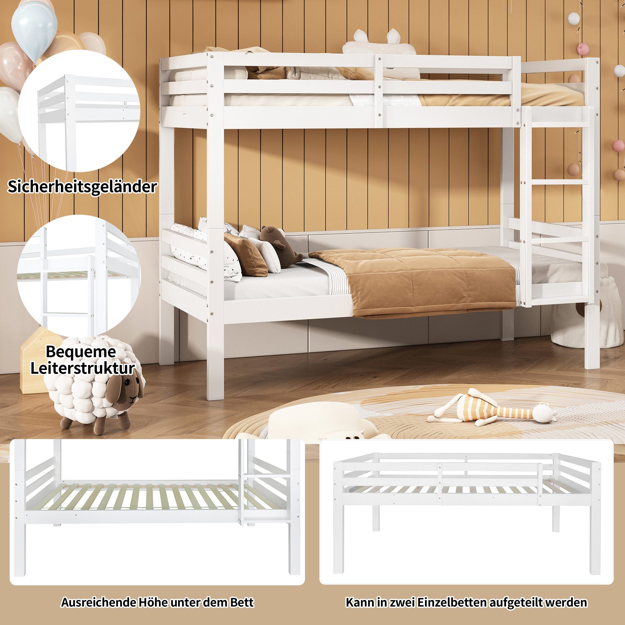 Flieks bunk bed, solid wood children's bed, convertible, 90x200cm