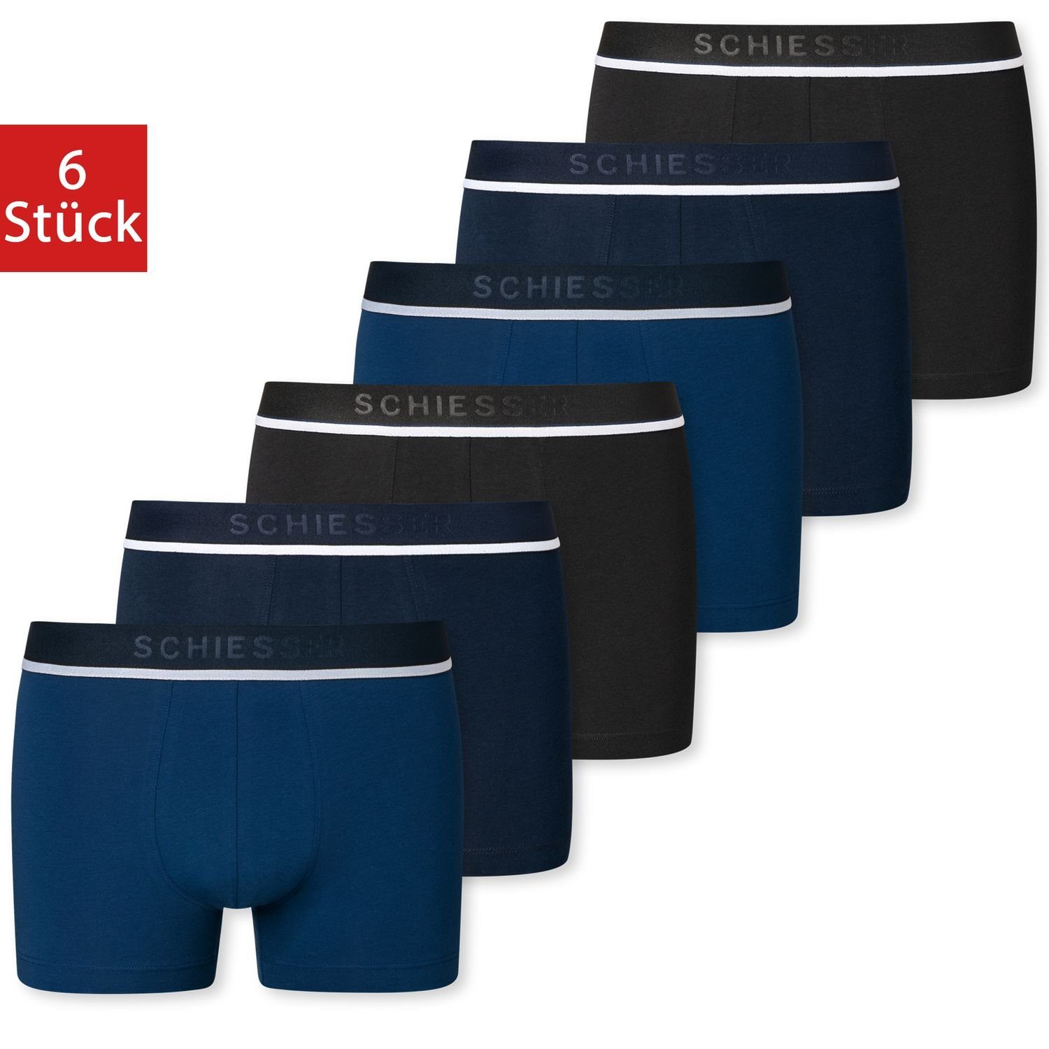 Organic Webgummibund, (6-St) schwarz Boxershorts Schiesser im blau navy Pack / Cotton / 6er mit