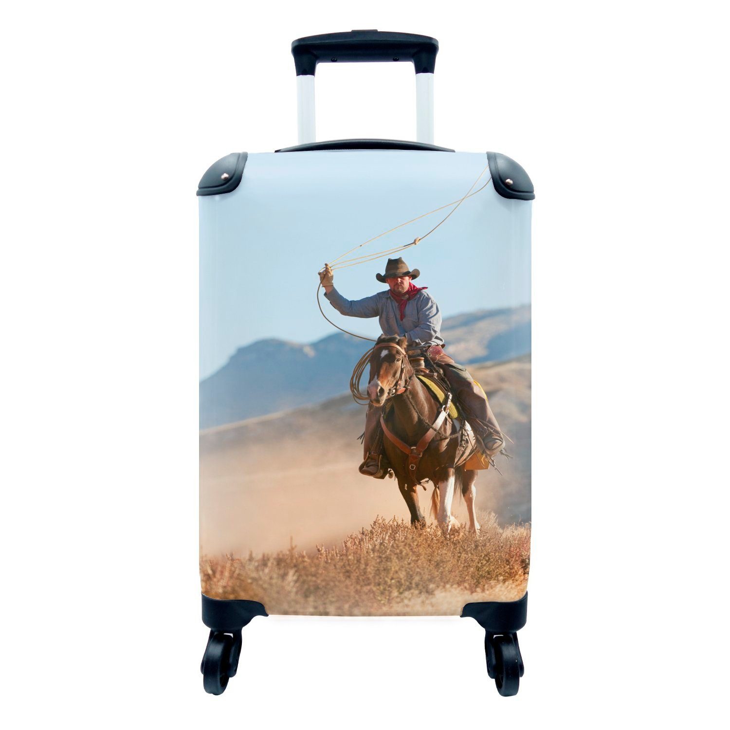 MuchoWow Handgepäckkoffer Ein Cowboy mit einem Lasso, 4 Rollen, Reisetasche mit rollen, Handgepäck für Ferien, Trolley, Reisekoffer