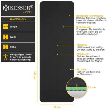 KESSER Yogamatte, Gymnastikmatte + Tragegurt rutschfest TPE Yogamatte gepolstert