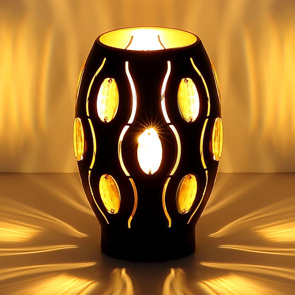 etc-shop Tischleuchte, Leuchtmittel nicht inklusive, Design Tisch Lampe Leuchte Metall Schwarz Gold Kristalle