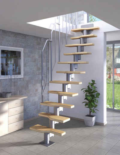 Dolle Systemtreppe, für Geschosshöhen bis 270 cm, Stufen offen, Buche