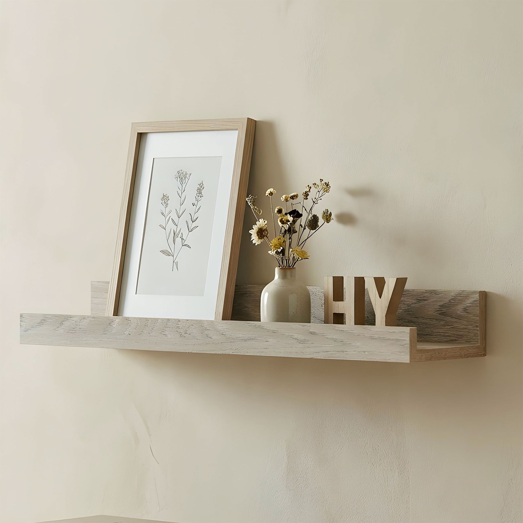 Levandeo® Bilderleiste, Bilderleiste Eiche Gekälkt L70cm MDF Holz Wandregal Schmal Wanddeko