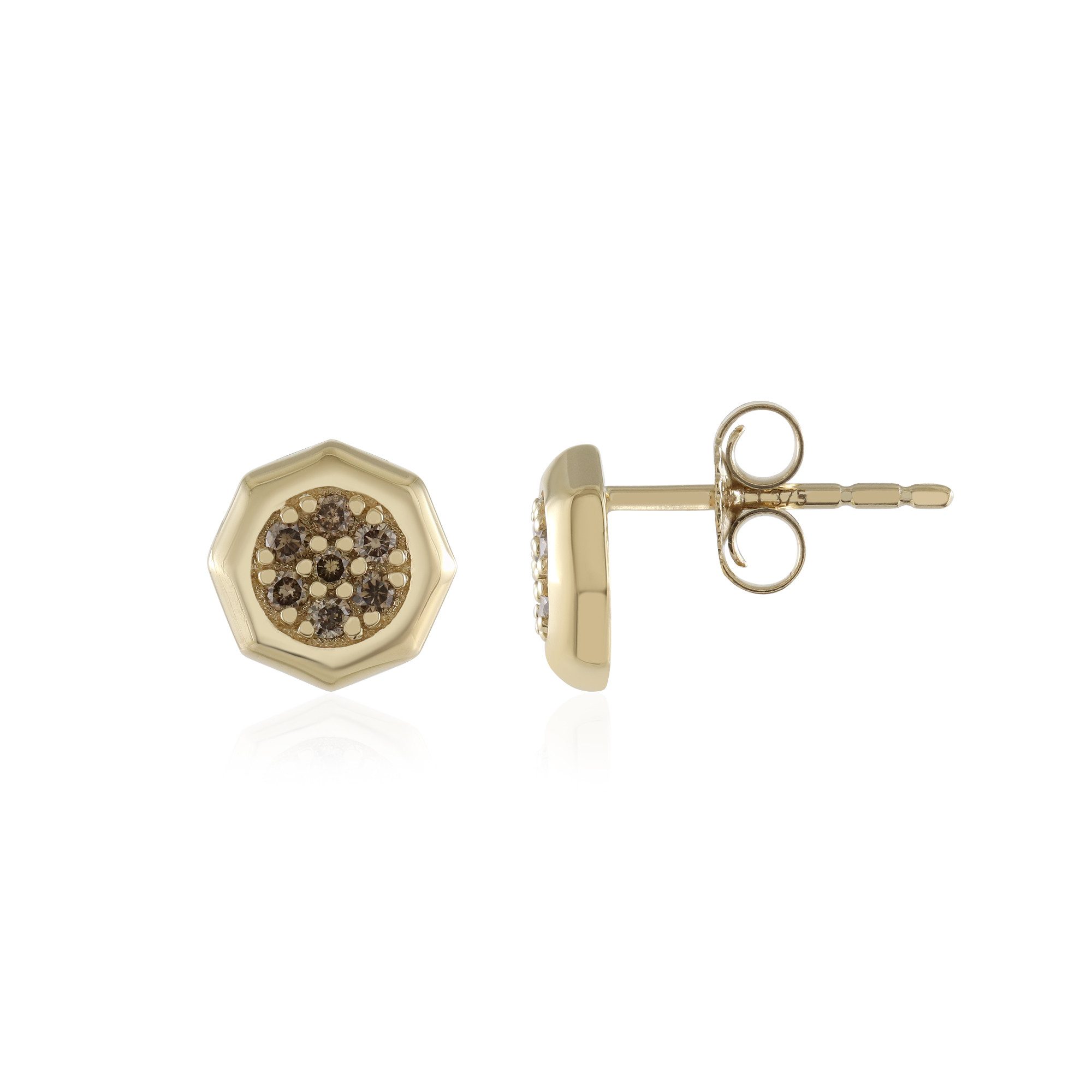 Cavill Ohrring-Set 375er Gelbgold Ohrringe mit 14 runden Schokoladen-Diamanten, 0,12 ct (2-tlg)