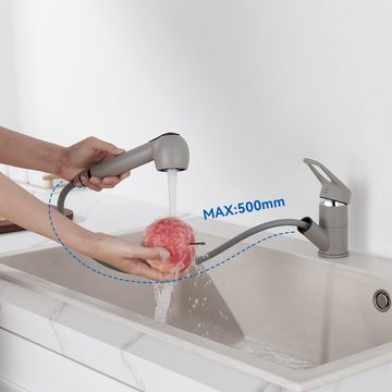 AuraLum pro Küchenarmatur Ausziehbar Wasserhahn Mischbatterie Armatur Spültischarmatur Einhebel mit 2 Strahlarten, Grau