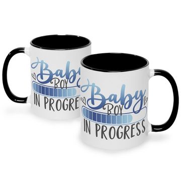 GRAVURZEILE Tasse Bedruckte Tasse mit Spruch - Baby in Progress, Keramik, Boy -Farbe: Schwarz & Weiß